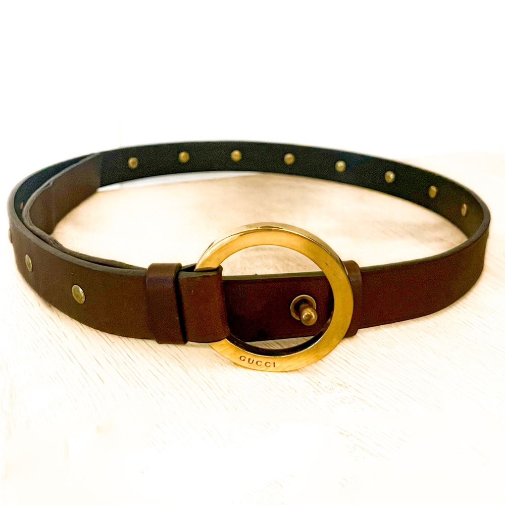 Gucci Belt - Brown and Gold with studs